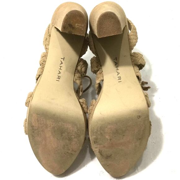 Tahari Tan "Denny" Woven Detail Open Toe Faux Suede Strappy Lace Up Sandal 8.5M - Picture 8 of 10
